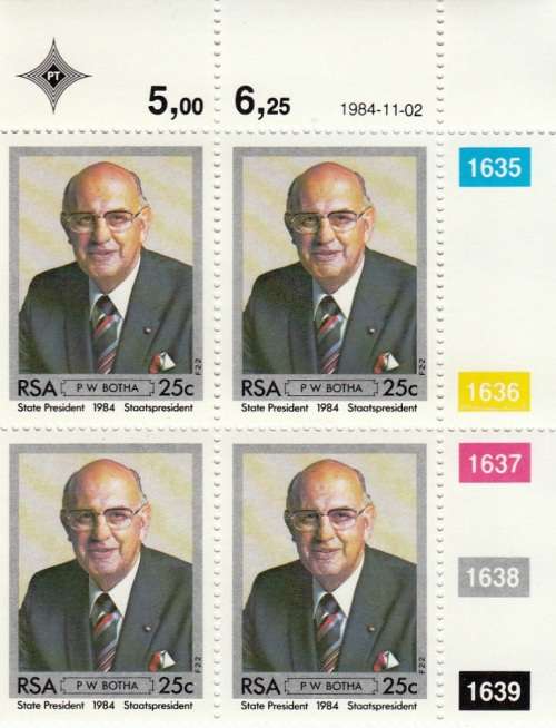 RSA 1984: INAUGURATION OF PRESIDENT PW BOTHA FULL SET CONTROL BLOCKS MNH (SACC575-6)