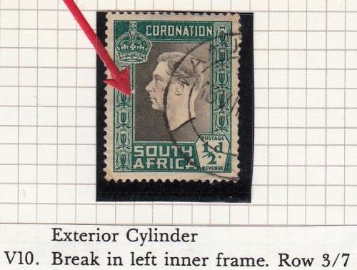 UNION 1937 1/2d USED VARIETY V10 (SACC70) - SEE NOTES