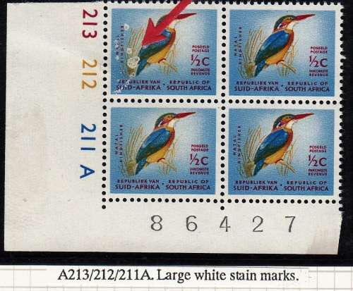 RSA 1967: DEFINITIVE ISSUE 1/2c CONTROL BLOCK OF 4 MNH VARIETY (SACC236b) - SEE NOTES