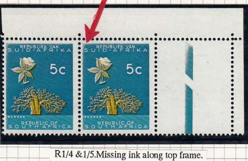 RSA 1963: DEFINITIVE ISSUE 5c PAIR MNH (SACC230) - VARIETY SEE NOTES