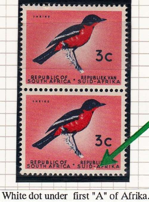 RSA 1961: DEFINITIVE ISSUE 3c PAIR MNH (SACC213) - VARIETY SEE NOTES