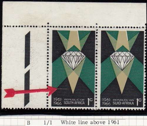RSA 1966: 5th ANNIVERSARY OF REPUBLIC 1c PAIR MNH (SACC254) - VARIETIES SEE NOTES