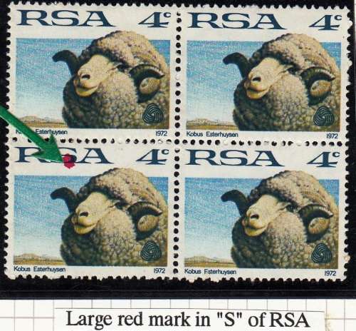 RSA 1972: INTERIM DEFINITIVES 4c BLOCK OF 4 MNH (SACC322) - VARIETIES SEE NOTES