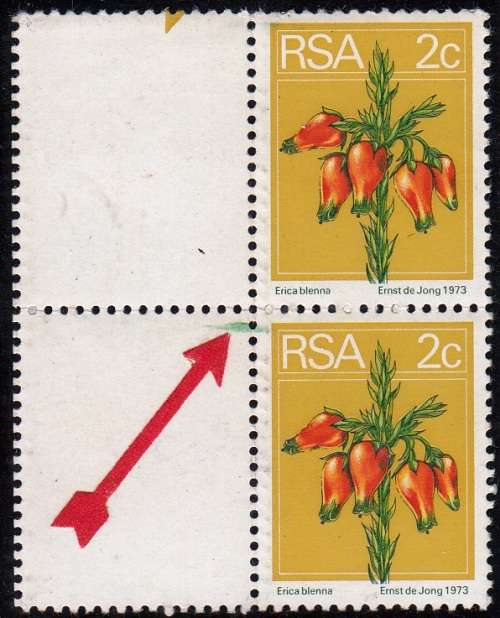 RSA 1974: 2nd DEFINITIVE ISSUE 2c MARGINAL PAIR MNH (SACC360) - VARIETIES SEE NOTES