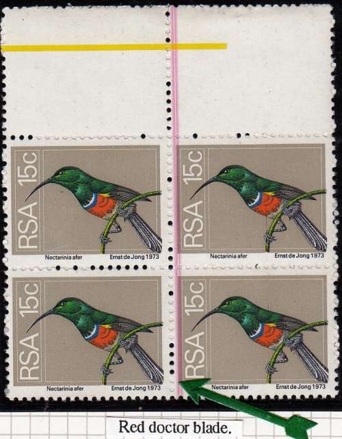 RSA 1974: 2nd DEFINITIVE ISSUE 15c BLOCK OF 4 MNH (SACC369) - VARIETIES SEE NOTES