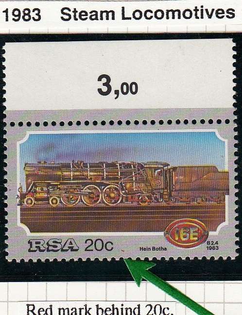 RSA 1983: LOCOMOTIVES 20c MNH (SACC546) - VARIETY SEE NOTES