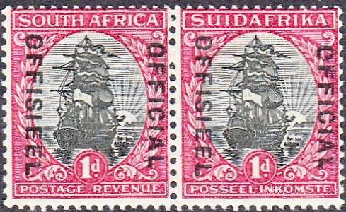 UNION 1930: OFFICIAL 1d PAIR MNH (SACC 13b)