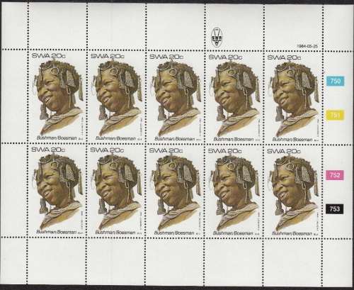 SWA 1984: TRADITIONAL HAIRDRESSES (2nd SERIES) 20c FULL SHEET OF 10 MNH (SACC438)