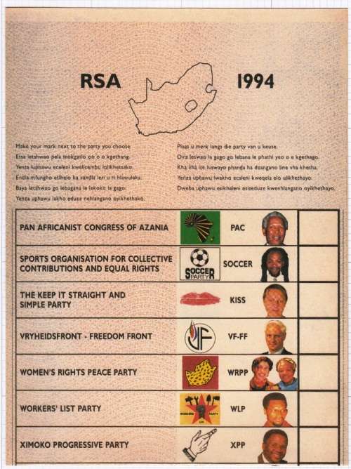 RSA 1994 BALLOT PAPER WITH IFP STICKER