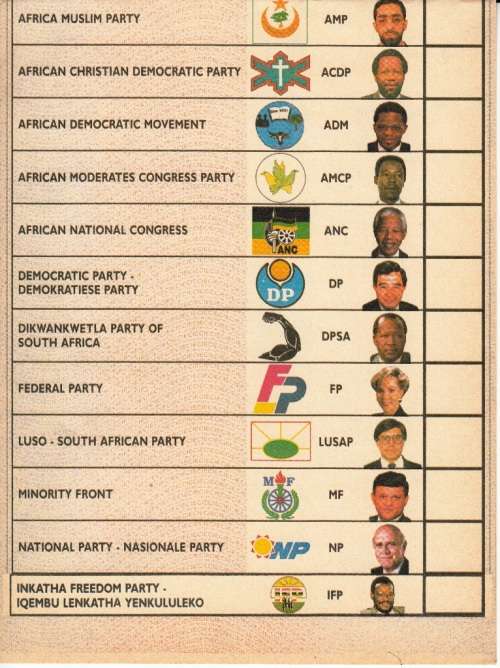 RSA 1994 BALLOT PAPER WITH IFP STICKER