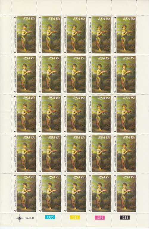 RSA 1980: NATIONAL ART GALLERY, CAPE TOWN 15c FULL SHEET OF 25 MNH (SACC487)