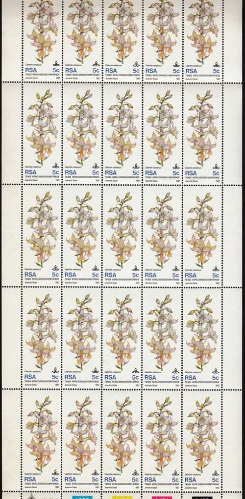 RSA 1981: 10th WORLD ORCHID CONFERENCE 5c FULL SHEET OF 25 MNH (SACC502)