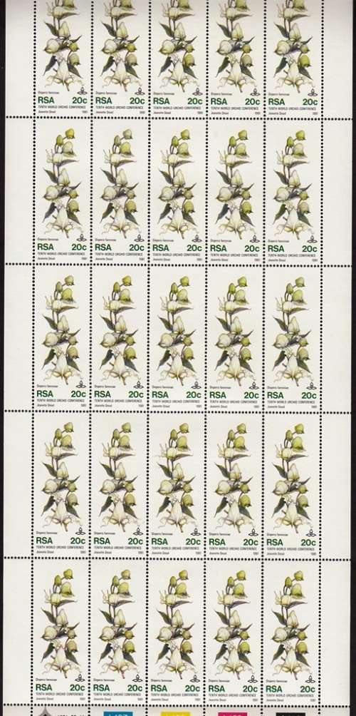 RSA 1981: 10th WORLD ORCHID CONFERENCE 20c FULL SHEET OF 25 MNH (SACC504)