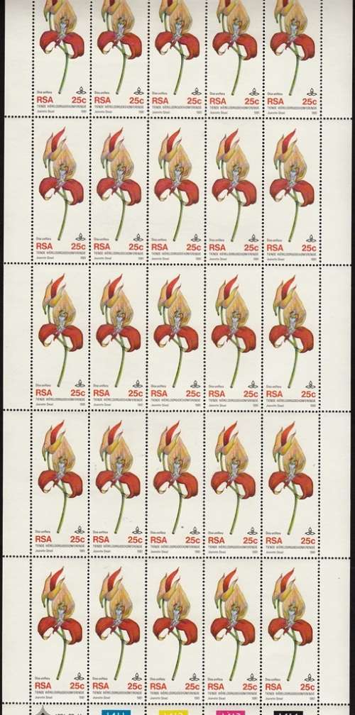 RSA 1981: 10th WORLD ORCHID CONFERENCE 25c FULL SHEET OF 25 MNH (SACC505)