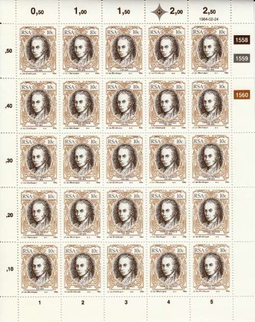 RSA 1984: S.A. ENGLISH AUTHORS 10c FULL SHEET OF 25 MNH (SACC 558)