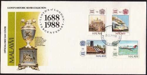 MALAWI FDC 1988: LLOYD`S OF LONDON TERCENTENARY
