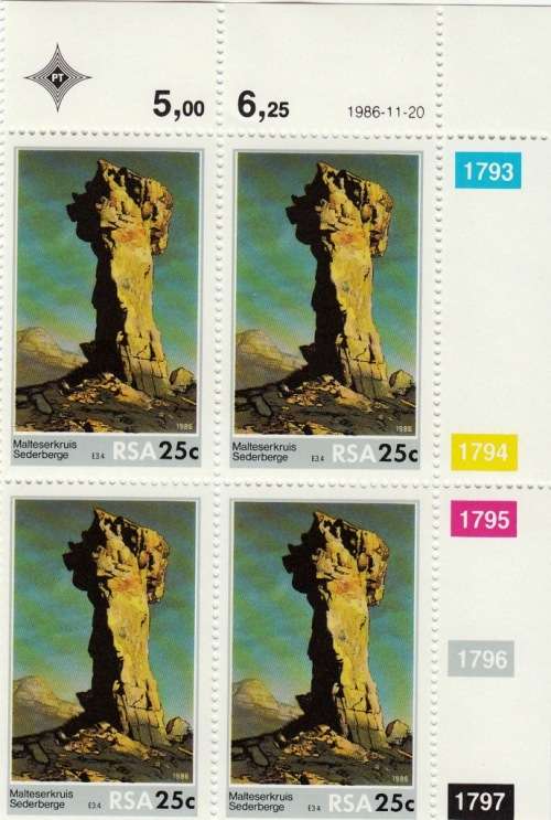 RSA 1986: SCENIC BEAUTY FULL SET CONTROL BLOCKS OF 4 MNH (SACC 616-619)