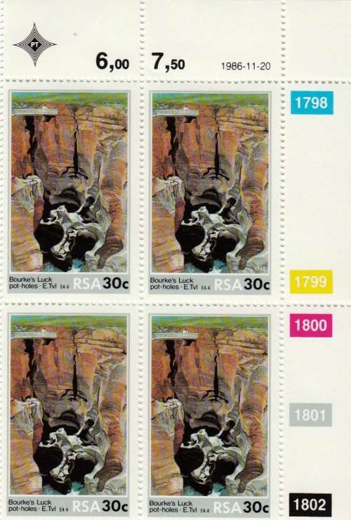 RSA 1986: SCENIC BEAUTY FULL SET CONTROL BLOCKS OF 4 MNH (SACC 616-619)