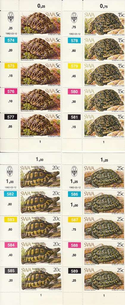 SWA 1982: TORTOISES FULL SET CONTROL BLOCKS MNH (SACC 399-402)