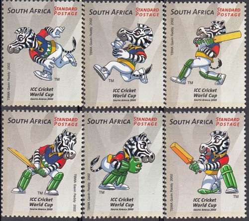 RSA 2002: ICC CRICKET WORLD CUP S.A. SET OF 6 MNH (SACC 1499-1504)