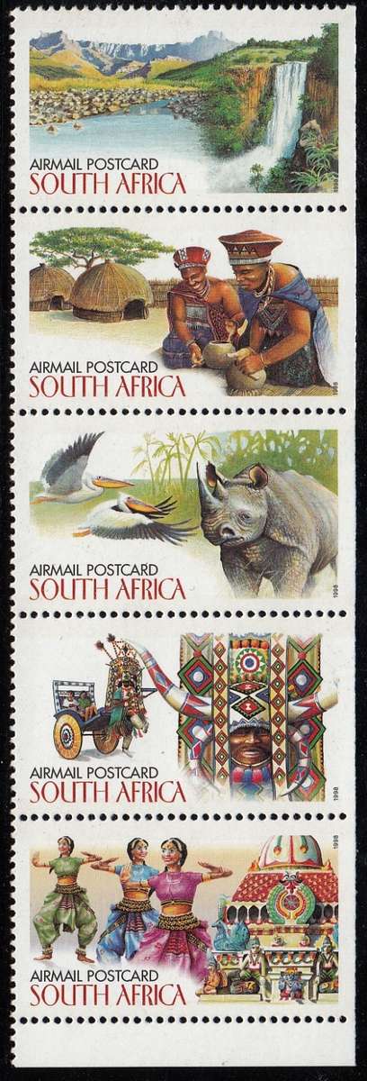 RSA 1999: EXPLORE SA: MPUMALANGA/NORTHERN PROVINCE SETENANT STRIP OF 5 MNH (SACC1214-1218)