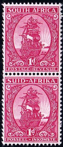 UNION 1943: COIL VERT PAIR 1d FINE SCREEN MNH (SACC105)