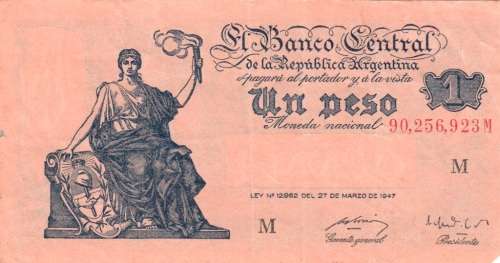 ARGENTINA 1 PESO BANKNOTE 1947