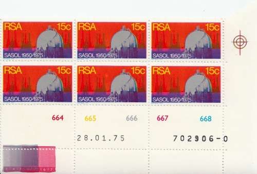 RSA 1975: 25th ANNIVERSARY OF SASOL CONTROL BLOCK OF 6 MNH (SACC 380)