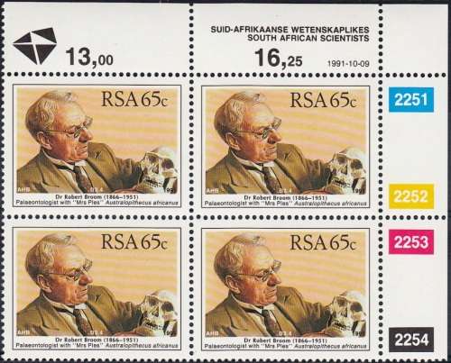 RSA 1991: SOUTH AFRICAN SCIENTISTS FULL SET CONTROL BLOCKS OF 4 MNH (SACC 753-756)