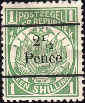TRANSVAAL 2nd REPUBLIC 1893: ZAR 1s SURCHARGED ''2½ PENCE" IN BLACK MH (SACC204)