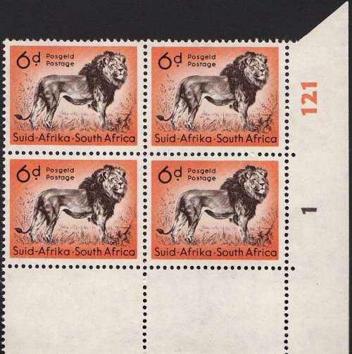 SA 1960: DEFINITIVE ISSUE 6d CONTROL BLOCK OF 4: CYLINDER 1 121 MNH (SACC173)