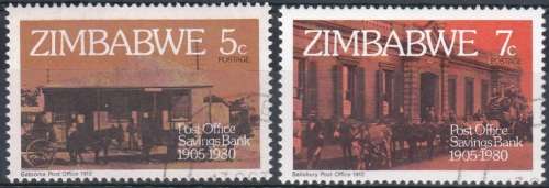 ZIMBABWE 1980: 75th ANNIV. OF POST OFFICE SAVINGS BANK PART SET CTO (SG 597-598)