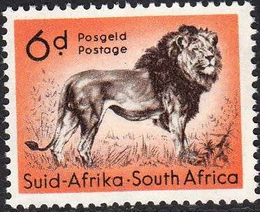 UNION OF S.A. 1960: DEFINITIVE ISSUE 6d LION MNH (SACC173)