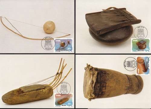 SWA POSTCARD#26-29 1985: INDEGINOUS MUSICAL INSTRUMENTS CTO