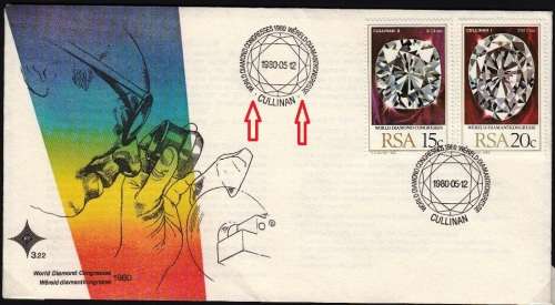 RSA 1980: OFFICIAL FDC 3.22 - WORLD DIAMOND CONGRESS - UNADDRESSED - DOTS ON TOP POSTMARK