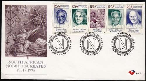 RSA 1996: OFFICIAL FDC 6.46 and 6.47 - SOUTH AFRICAN NOBEL LAUREATES