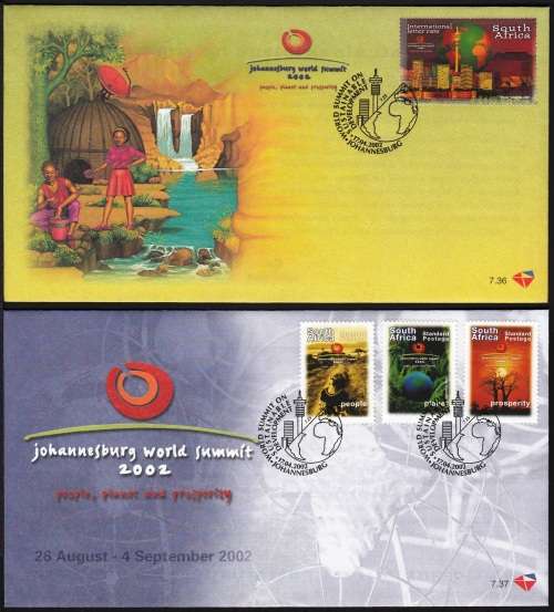 RSA OFFICIAL FDC 7.36 and 7.37 2002: WORLD SUMMIT FOR SUSTAINABLE DEVELOPMENT
