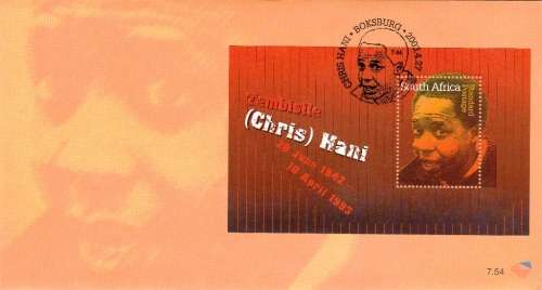 RSA 2003: OFFICIAL FDC 7.54 - CHRIS HANI - MINISHEET