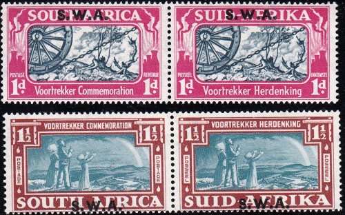 SWA 1938: VOORTREKKER COMM. STAMPS OF S.A. OVERPRINTED "S.W.A." MNH (SACC136-137)