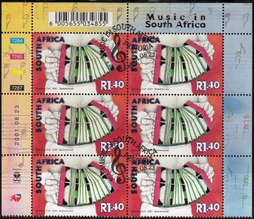 RSA 2001: CELEBRATION OF MUSIC IN S.A. FULL SET CONTROL BLOCKS OF 6 CTO (SACC 1434-1438)