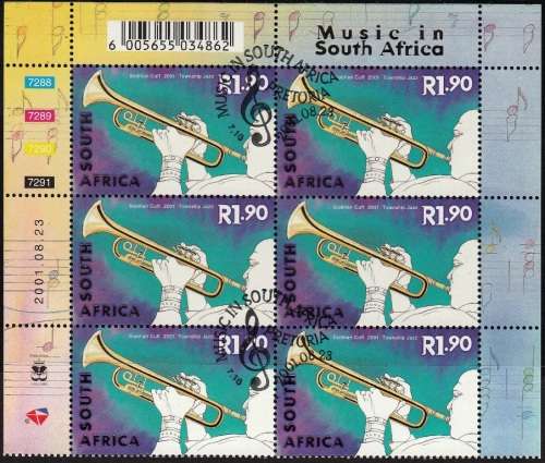 RSA 2001: CELEBRATION OF MUSIC IN S.A. FULL SET CONTROL BLOCKS OF 6 CTO (SACC 1434-1438)
