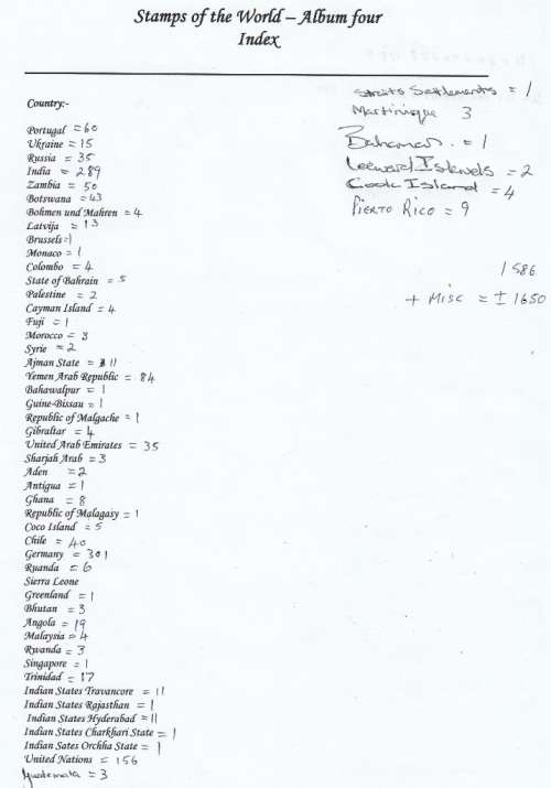 LARGE FILE CONTAINING APPR. 1650 STAMPS AS LISTED NEATLY ARRANGED NOT MOUNTED