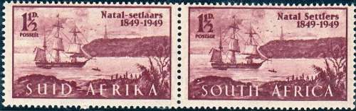 UNION 1949: CENTENARY OF ARRIVAL OF BRITISH SETTLERS IN NATAL PAIR MNH (SACC126)