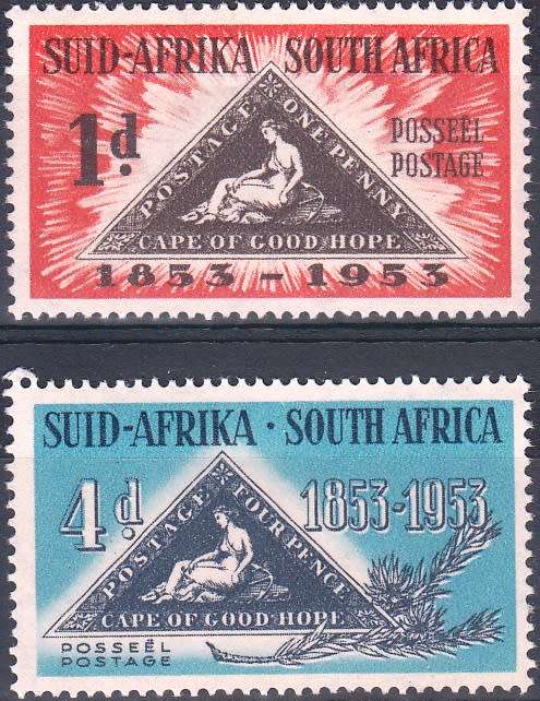 UNION 1953 CENTENARY OF 1st ISSUE OF CAPE TRIANGULAR STAMPS SET (MNH) SACC143-144