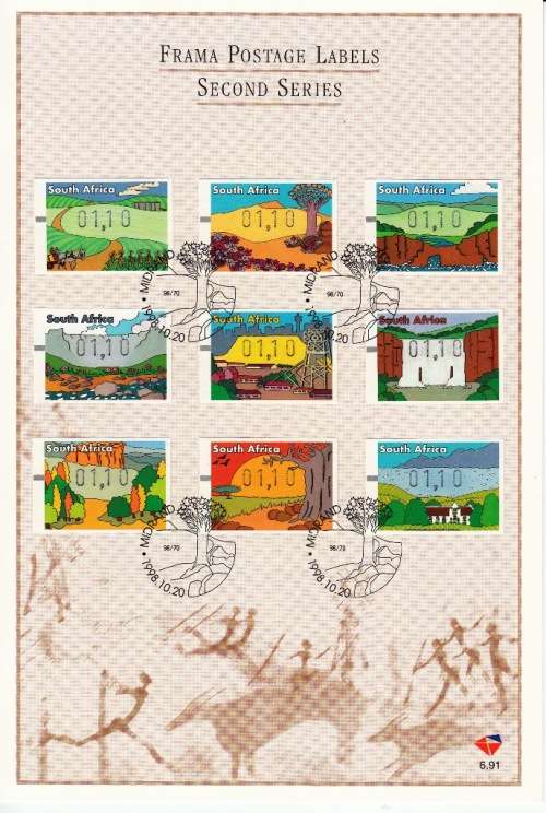 RSA OFFICIAL FD CARD 6.91 1998: SECOND SERIES FRAMA POSTAGE LABELS