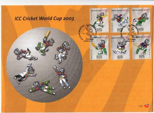 RSA OFFICIAL FDC 7.52 2002: ICC CRICKET WORLD CUP S.A. 2003 (A5 SIZE)