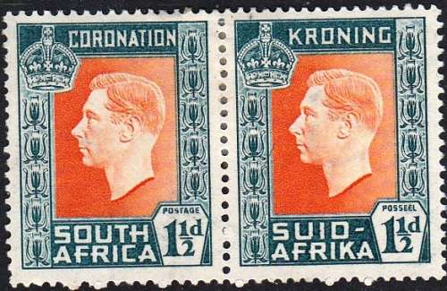UNION 1937: CORONATION OF KG VI 1½d PAIR MNH (SACC72)