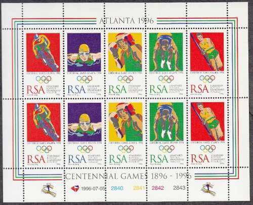 RSA 1996: OLYMPIC GAMES ATLANTA FULL SHEET OF 10 MNH (SACC 955-959)