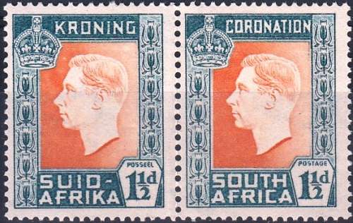 UNION 1937: CORONATION OF KG VI 1½d PAIR MNH (SACC72)