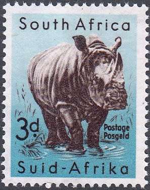 UNION 1959: DEFINITIVE ISSUE 3d RHINOCEROS (ARMS WMK) MNH (SACC 171)